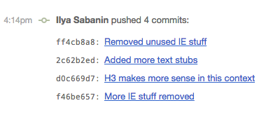 History of commits