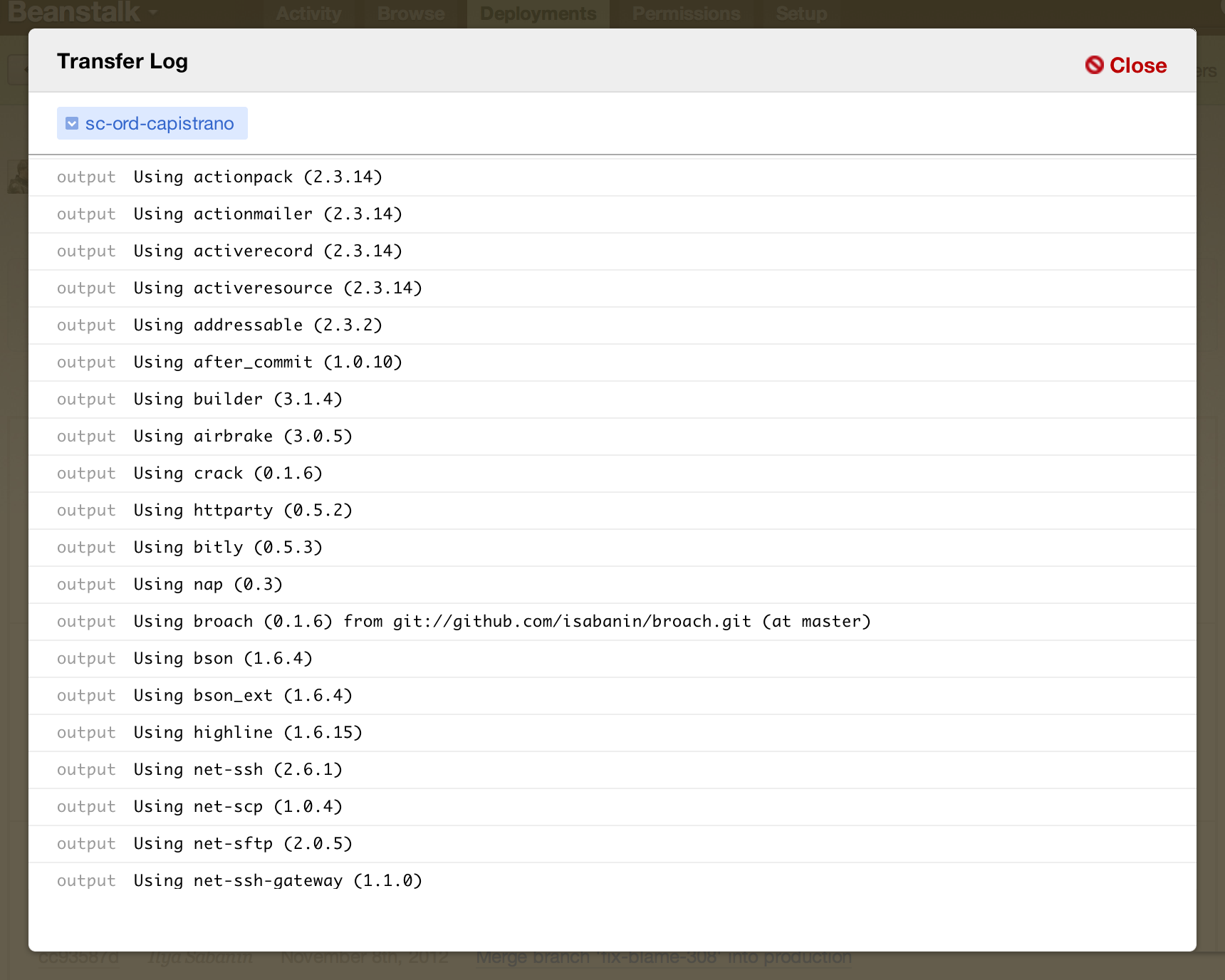 Transfer Log with the output