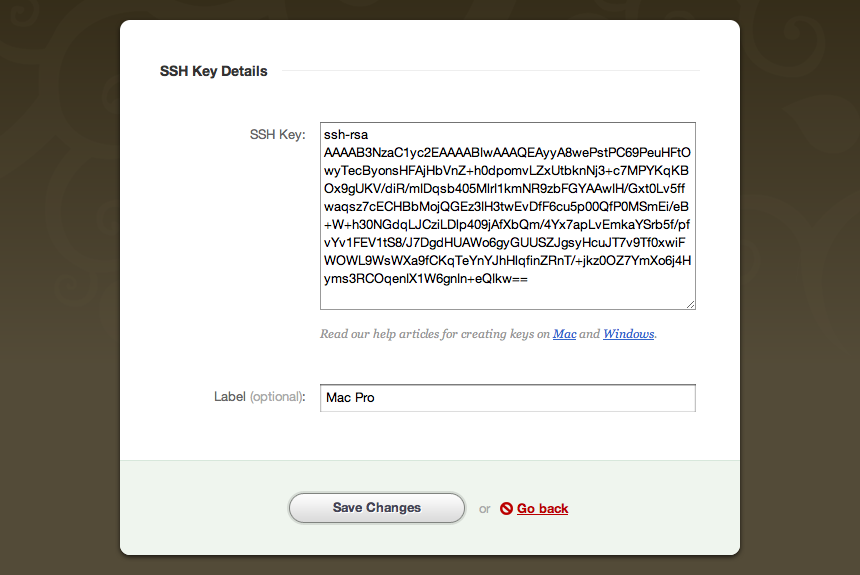 SSH Key Details in Beanstalk